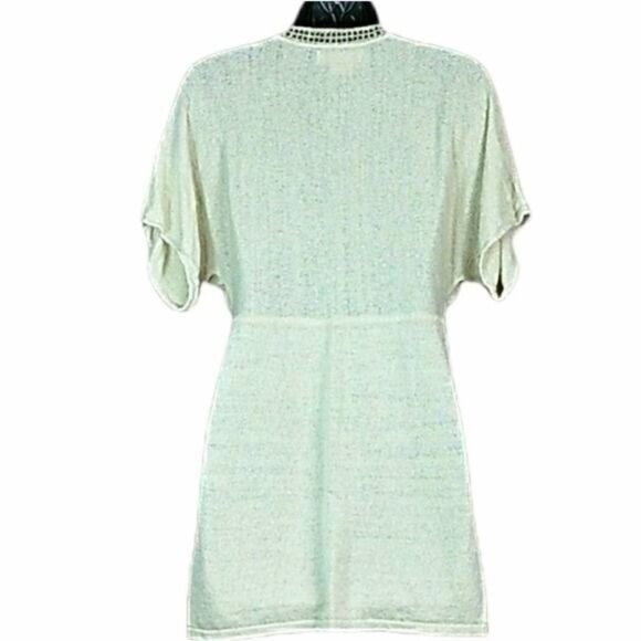 Michael Kors Swim Cover Womens Sz S Ivory Linen Blend Baby Doll Tunic V Neck Top - Picture 4 of 6